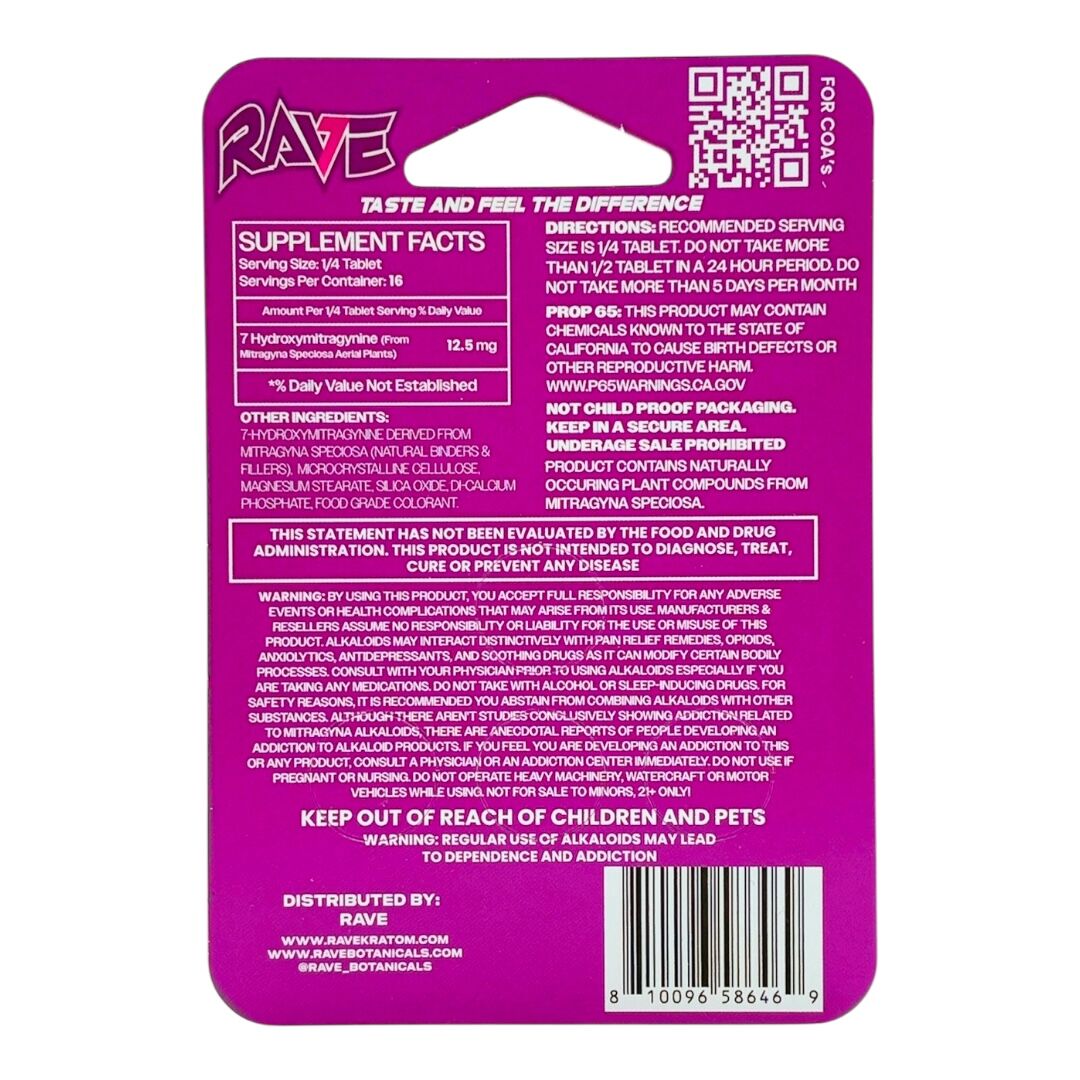 Rave Kratom 7-OH Flavored Tablets 50mg x 4ct - Image 5