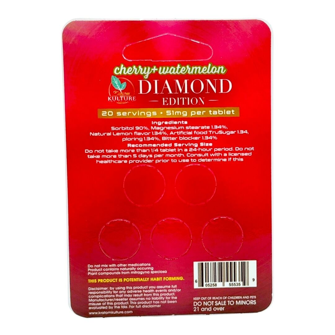 back of package of Kratom Kulture 7-OH Black Diamond 81mg - 5 Count (20 Servings)