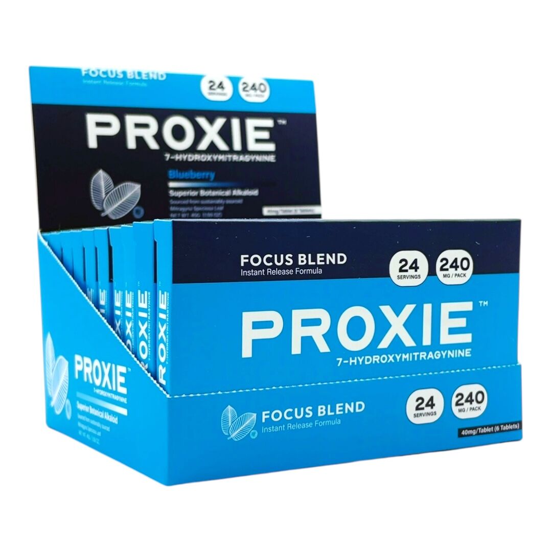 display case of Proxie 7-OH Energy Blend Flavored Tablets 40mg - Strawberry, 6 Count (24 (Servings) (var 2)