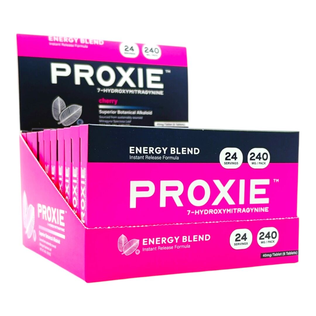 display case of Proxie 7-OH Energy Blend Flavored Tablets 40mg - Strawberry, 6 Count (24 (Servings) (var3)